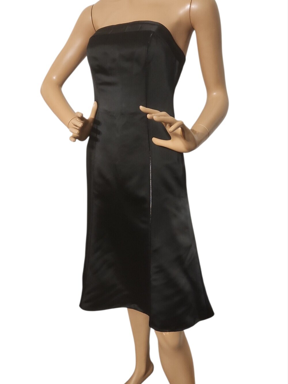 Ann Taylor black strapless satin dress Sz 0 #010